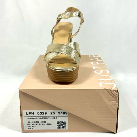 NWT JustFab Tina Crossover Womens Heeled Platform Ankle Strap Sandal, Gold, 8 - Picture 5 of 7